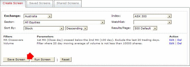 Stock Screener Save Screen