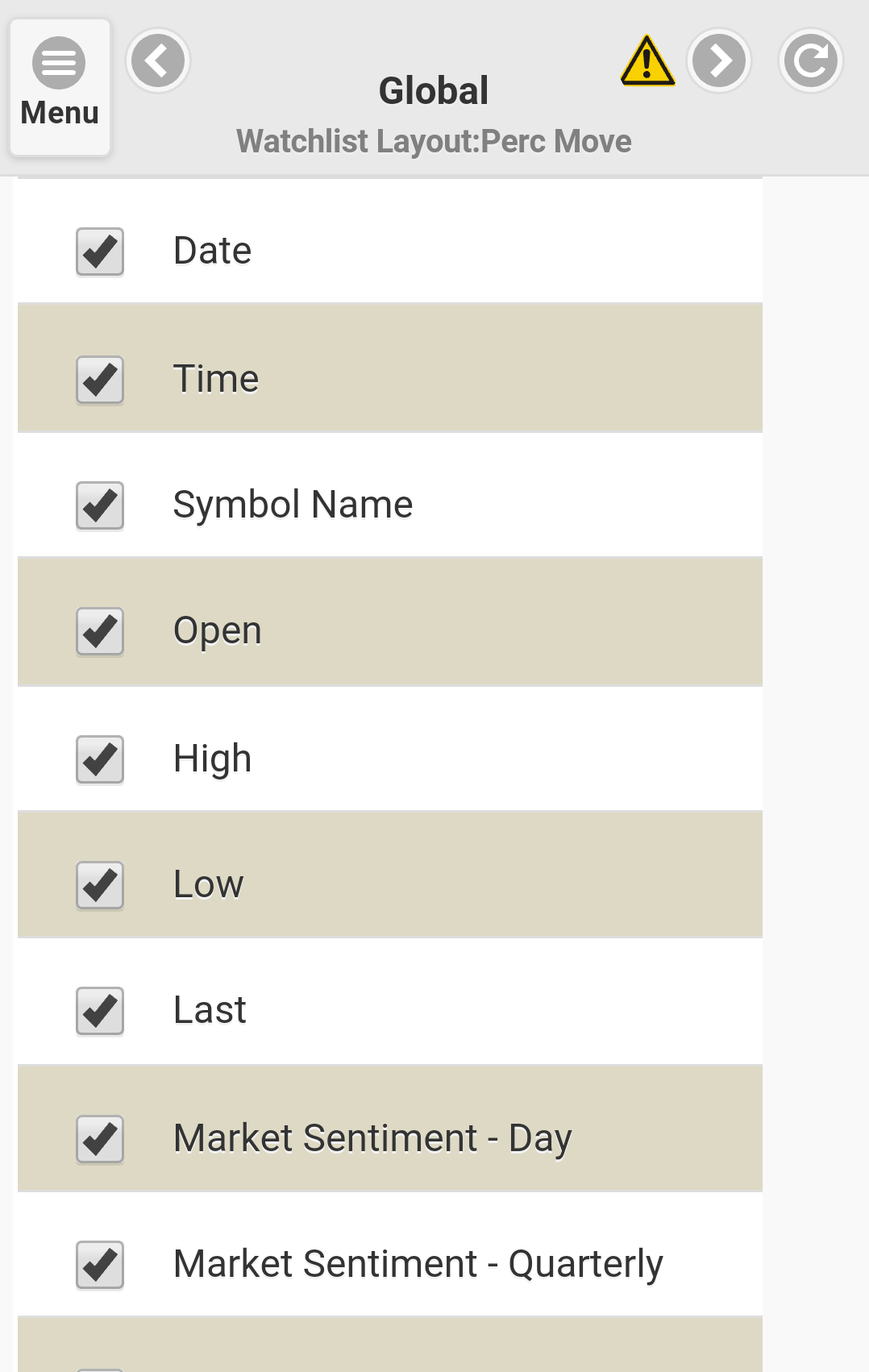 Watchlist Layout