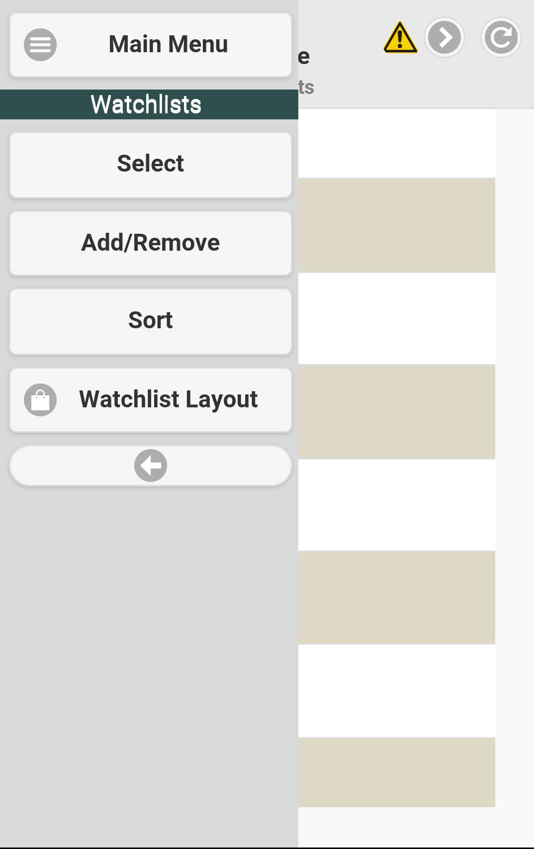 Watchlist Menu