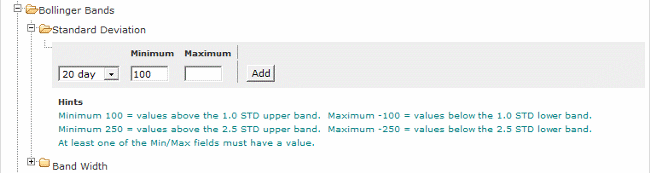 stock screen bollinger bands standard deviation