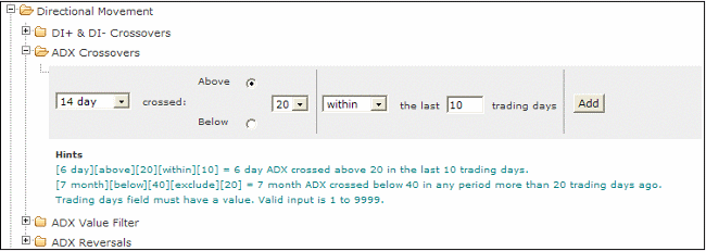 directional movement adx crossovers filter 