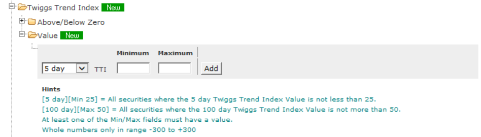 Twiggs Trend Index - Value Filter